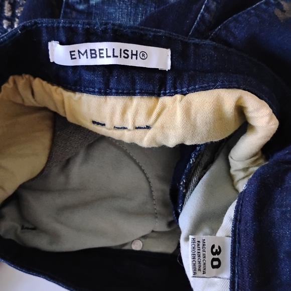 Embellish Distressed Embroidered Patched Spencer Biker Denim Jeans Size 30 - Picture 10 of 15